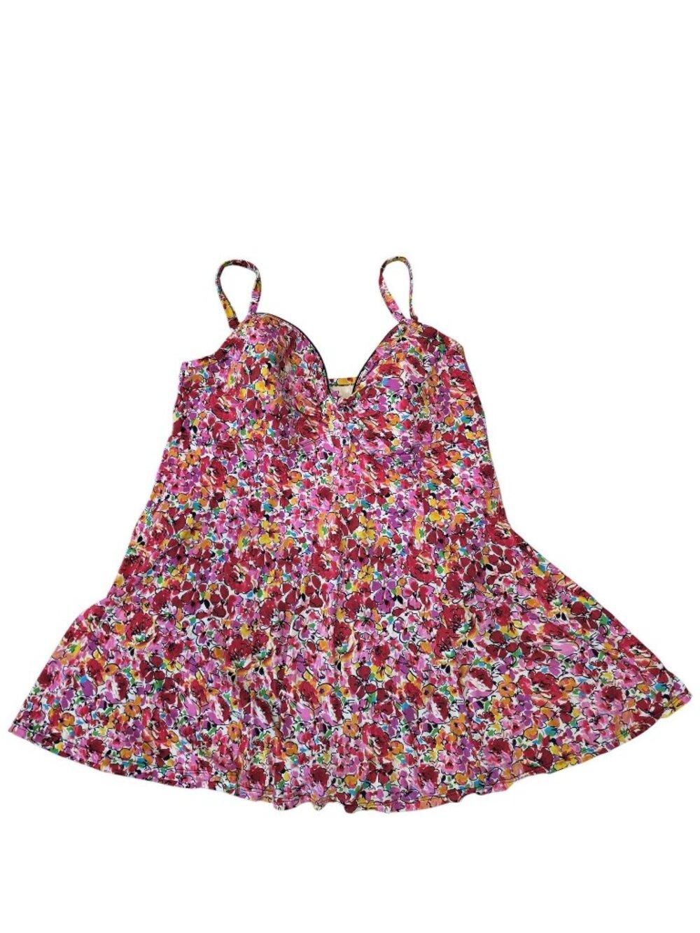 Fit 4 U Womens Floral Print Swim Dress With Built-In Bottoms Adjustable Size 24W